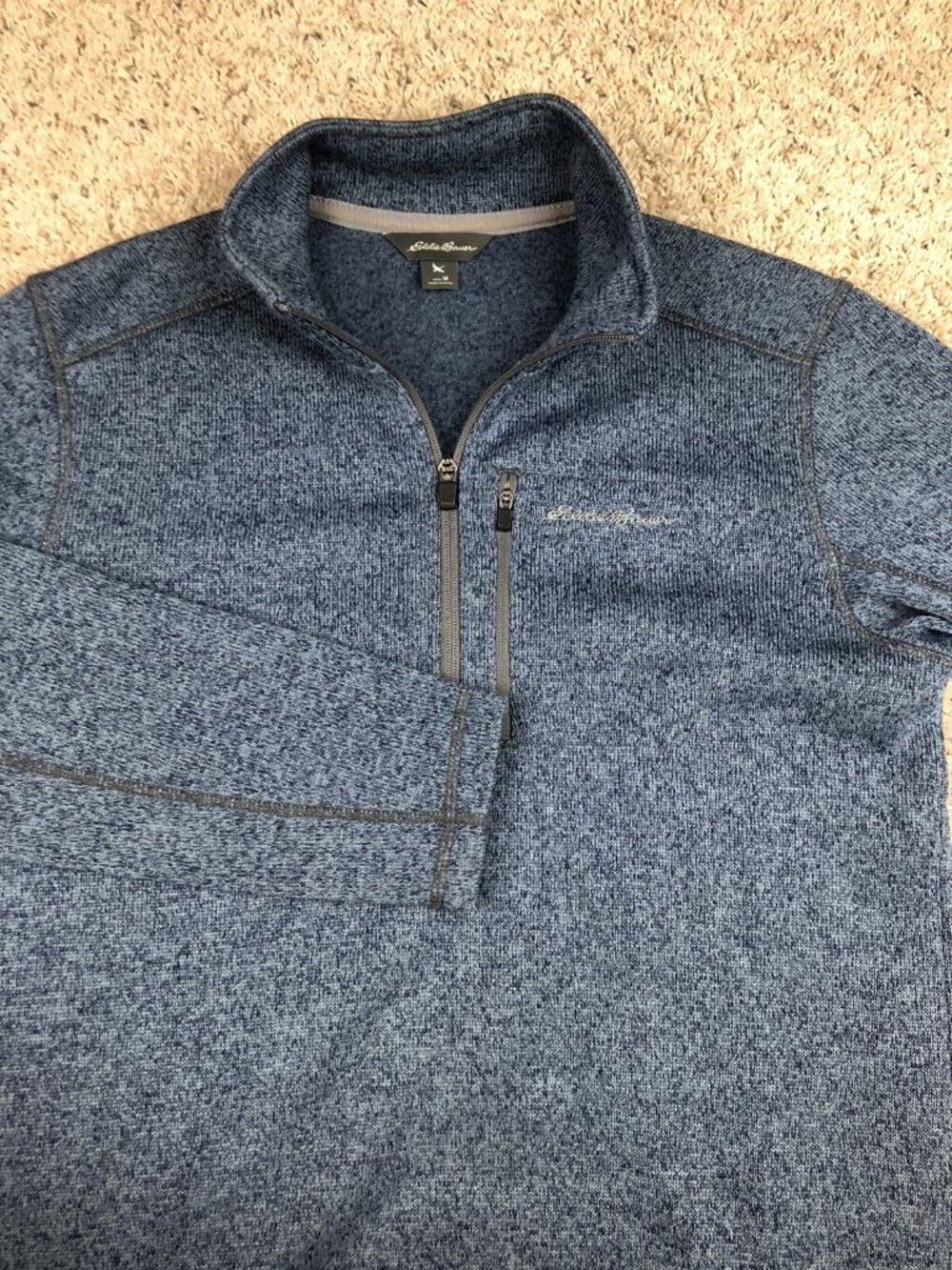 Eddie Bauer Mens Medium Long Sleeve Embroidered Logo Pullover 1/4 Zip Blue